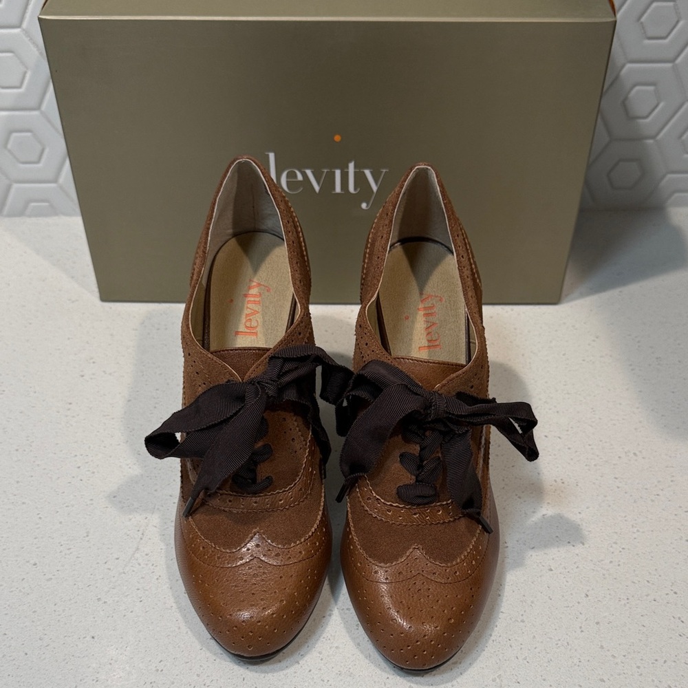 Levity Brown Leather Sacchi Cognac Oxford Lace Up Women's Boots